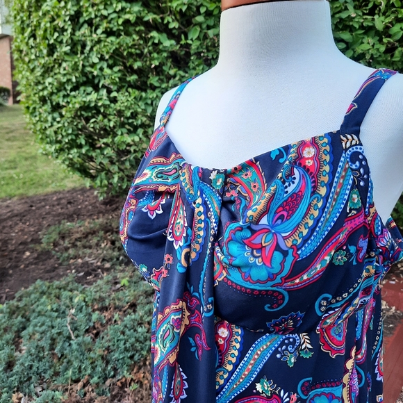 Lands' End Swim Paisley Slimming Blouson Padded Bra Tankini Top 16W Navy Multi - Picture 4 of 14